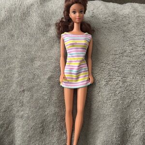 Barbie VINTAGE 1966 Striped Doll with Colorful Dress